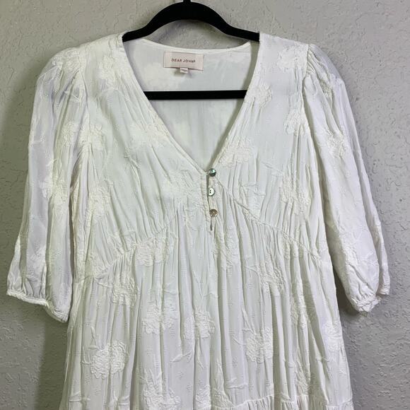 DEAR JOHN White Embroidered Floral Tiered Midi Dress Size Extra Small - Picture 3 of 13